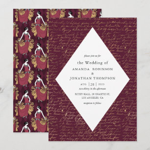 Convites Casamento Temático Paris Burgundy e Dourado com Ca