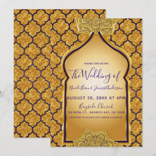 Convites Casamento Temático Real Árabe Indiano Dourado Roxo