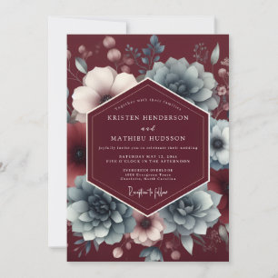 Convites Casamento Temperamental em Slate Burgundy