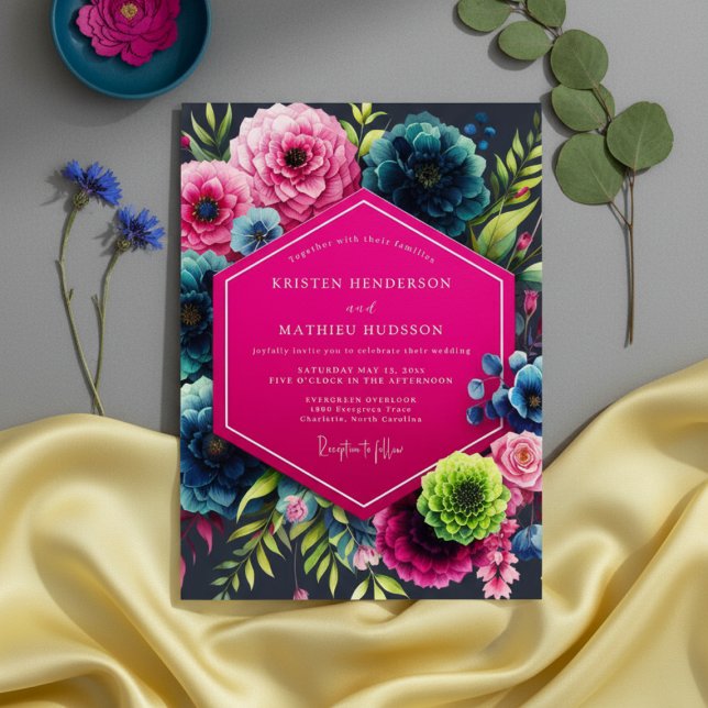 Convites Casamento Temperamental Flor Magenta (Criador carregado)