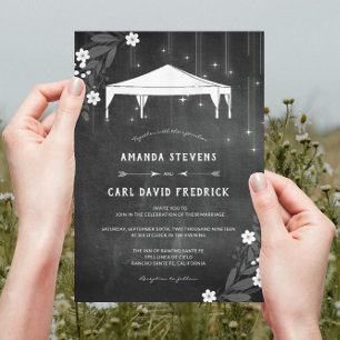 Convites Casamento Tented exterior floral do quadro rústic