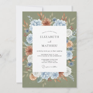 Convites Casamento Terra Cotta Azul Musgo Dahlia