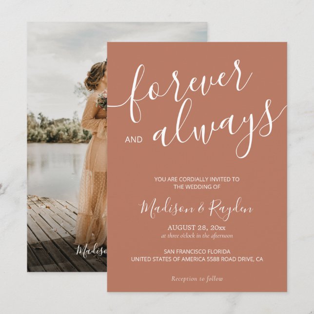 Convites Casamento Terraço de Caligrafia Elegante (Frente/Verso)