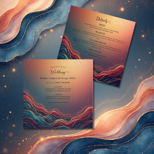 Convites Casamento Terracota Azul-Navy Mármore Dourado Mode