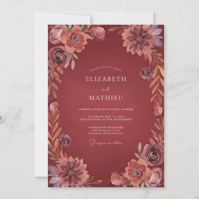 Convites Casamento Terracota Bege Rosa Dahlia (Frente)