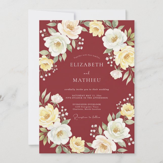 Convites Casamento Terracota com Folhas em Aquarela (Frente)