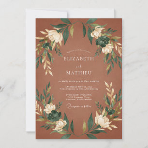 Convites Casamento Terracota com Folhas em Creme Quente