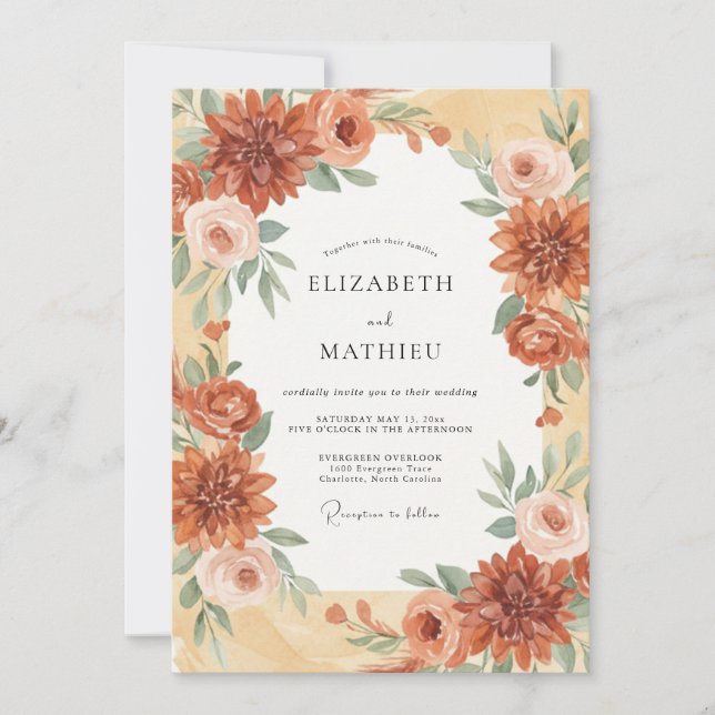 Convites Casamento Terracota Dahlia (Frente)