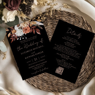 Convites Casamento Terracota Floral Boho Preto Tudo Em Um