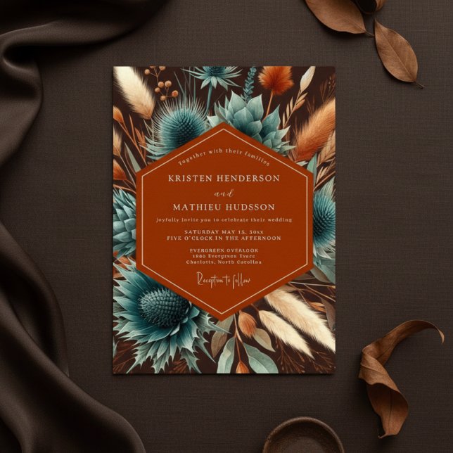 Convites Casamento Terracota Moody Bloom (Criador carregado)