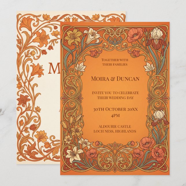 Convites Casamento Terracota Paisley (Frente/Verso)