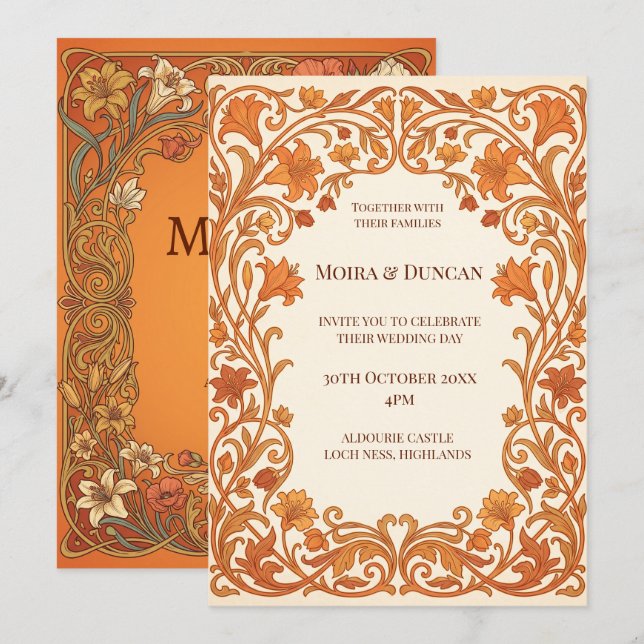 Convites Casamento Terracota Paisley (Frente/Verso)