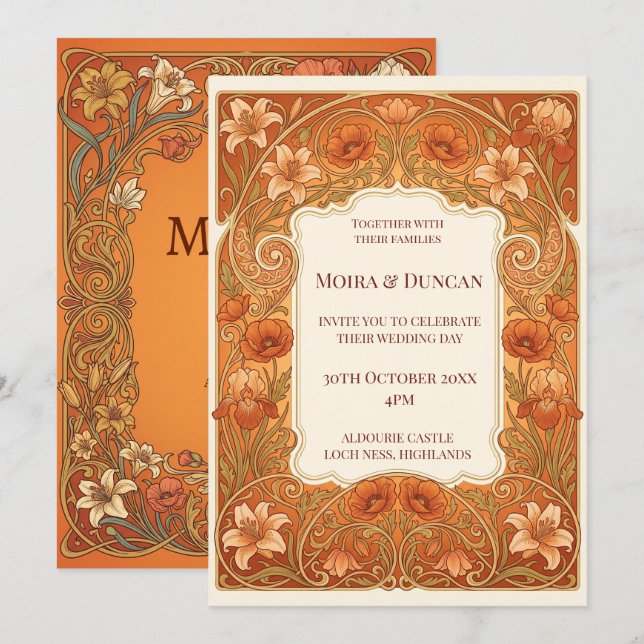 Convites Casamento Terracota Paisley (Frente/Verso)