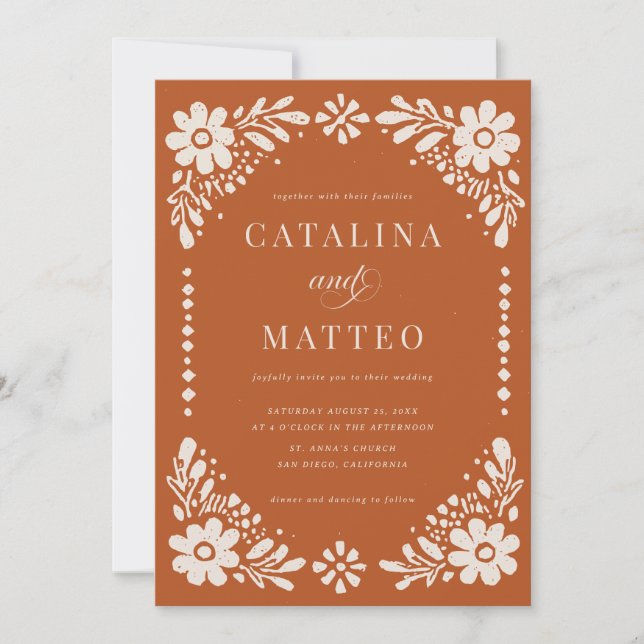 Convites Casamento Terracota Papel Picado Mexicano (Frente)