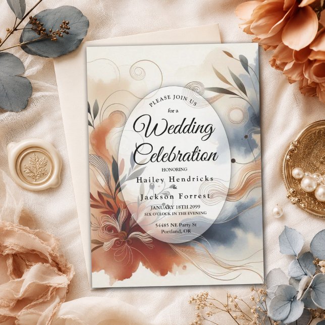 Convites Casamento Terracota Twilight e Navy Blooms (Criador carregado)