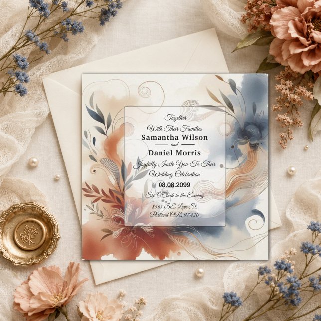 Convites Casamento Terracota Twilight e Navy Blooms (Criador carregado)