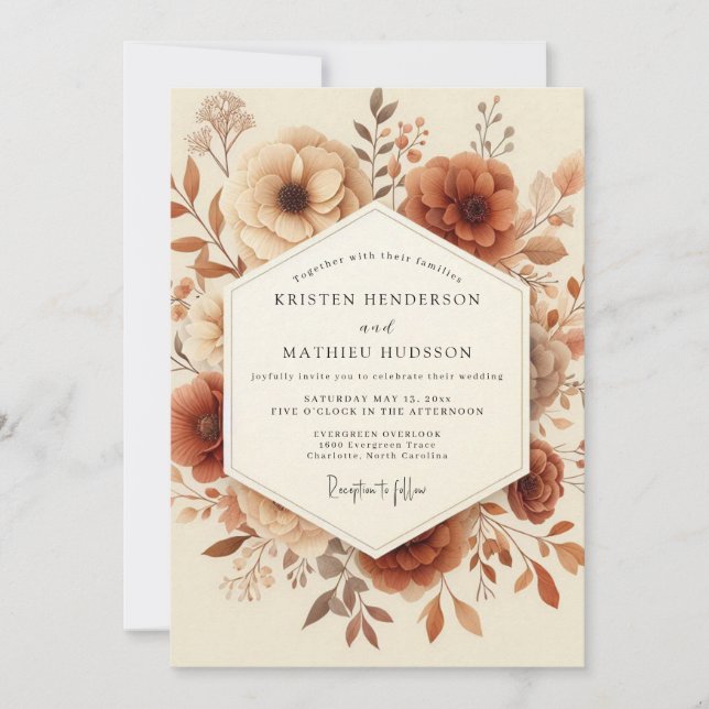 Convites Casamento Terracota Vintage Bloom (Frente)