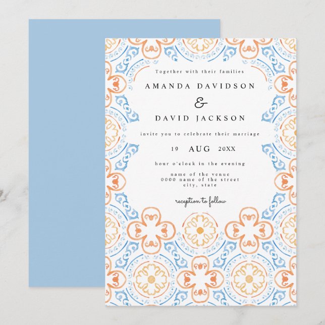 Convites Casamento Terracotta Azulejos do Deserto de Boho (Frente/Verso)