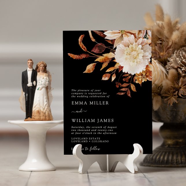 Convites Casamento Terracotta Moderno do outono Negro (Black Autumn Modern Watercolor Terracotta Wedding Invitation
)