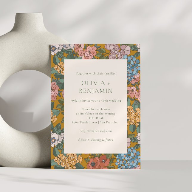 Convites Casamento Terrestre Amarelo da Mostarda Floral Mod (Criador carregado)