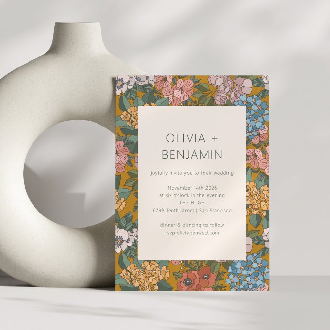 Convites Casamento Terrestre Amarelo Verde Moderno Boho (Criador carregado)