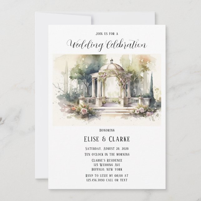 Convites Casamento Terrestre Botânico Cor-de-Rosa (Frente)