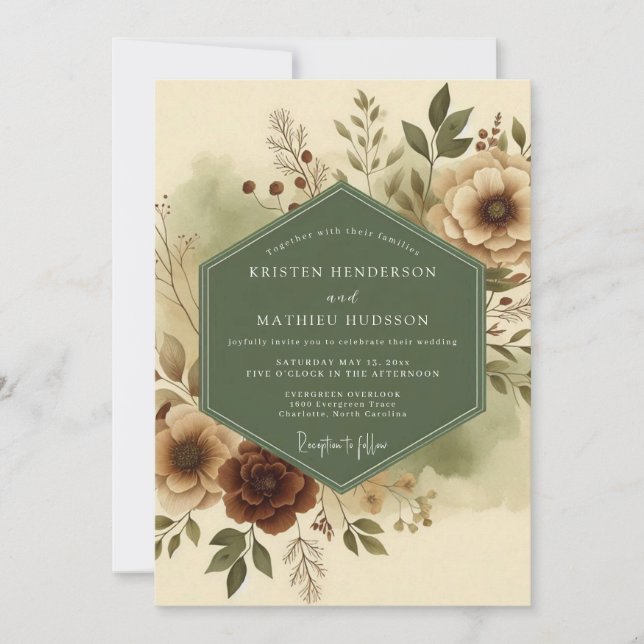 Convites Casamento Terroso Bege Sage (Frente)