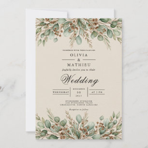 Convites Casamento Terroso de Eucalipto Verde Salvia