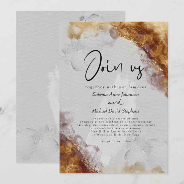 Convites CASAMENTO | Tinta Alcoólica Âmbar Fluido Pewter (Frente/Verso)