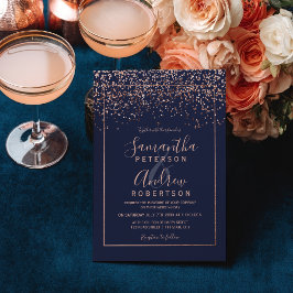 Convites Casamento tipografia azul naval confete dourado ro