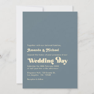 Convites Casamento Tipografia Champanhe e Azul Poeirento