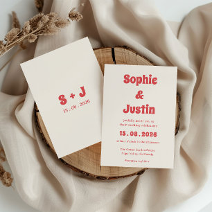 Convites Casamento Tipografia Coral Retro Boho