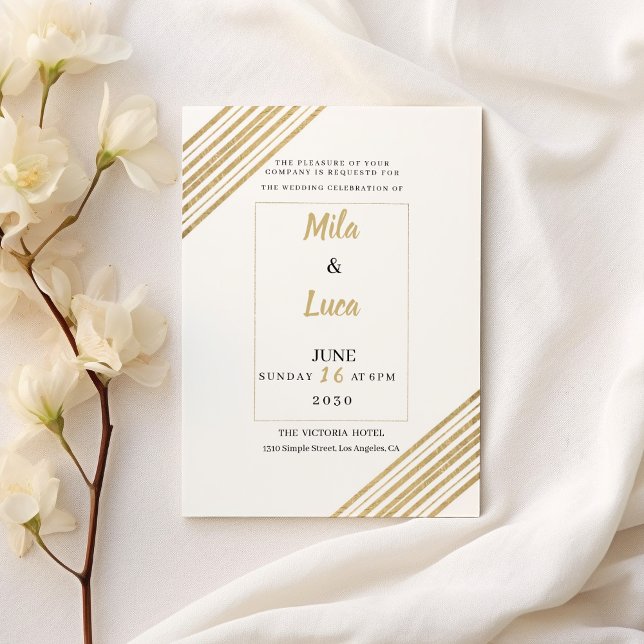 Convites Casamento tipografia geométrica branca e dourada (Geometric white and gold typography Wedding )