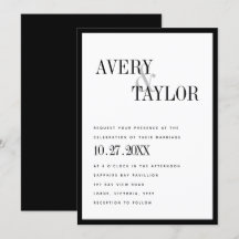 Casamento tipográfico branco-preto minimalista