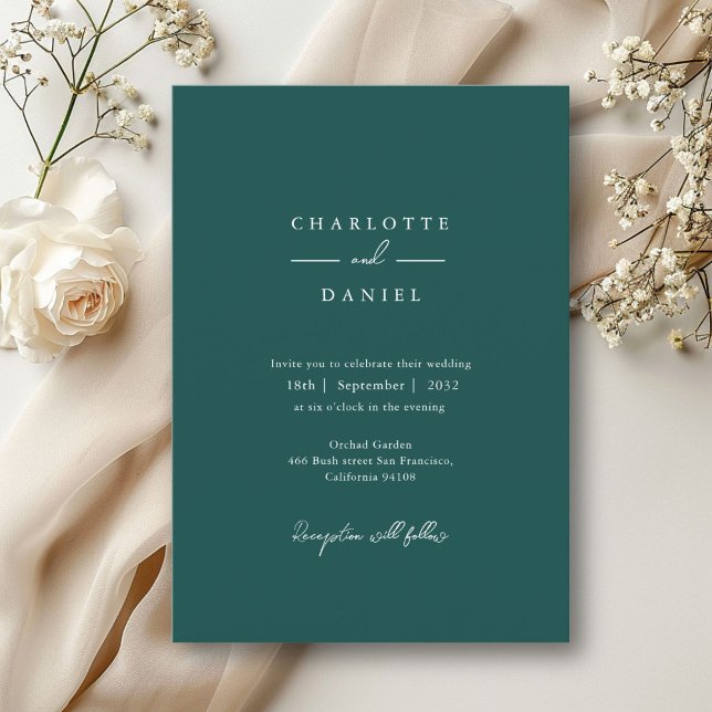 Convites Casamento tipográfico moderno, minimalista e azul- (Minimal, modern, typography, teal, wedding invitation. Print and download.)