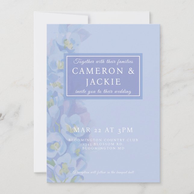 Convites Casamento Tom Azul Wisteria  (Frente)