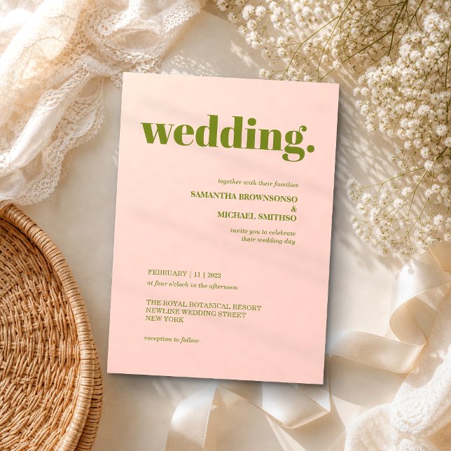 Convites Casamento Tom Terra Minimalista rosa verde Moderno (Criador carregado)