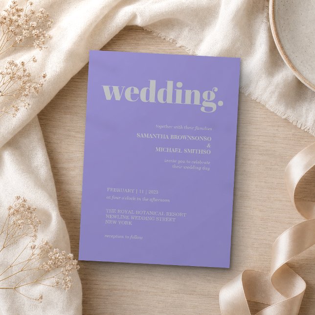 Convites Casamento Tom Terra Mínimo Prata Lavanda (Criador carregado)