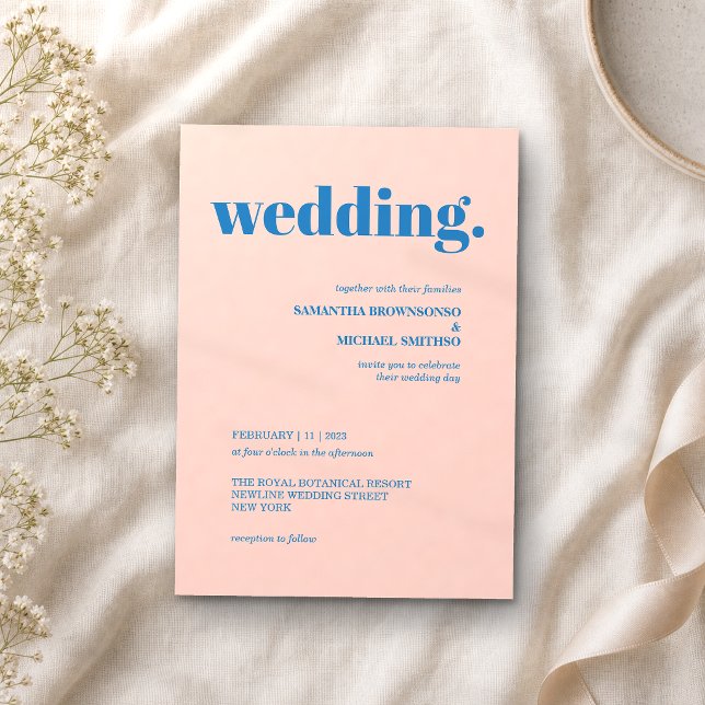 Convites Casamento Tom Terra Mínimo Rosa Azul Moderno (Criador carregado)