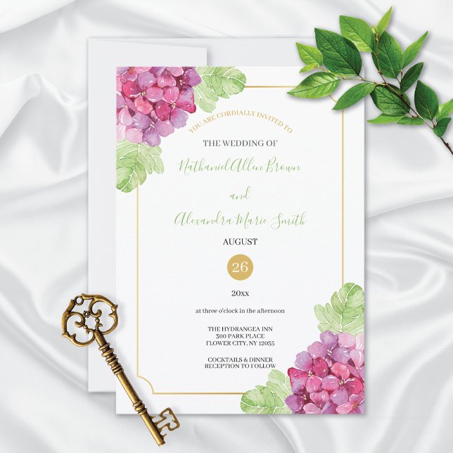 Convites Casamento Tons Rosa Hortênsias Aquarela (Criador carregado)