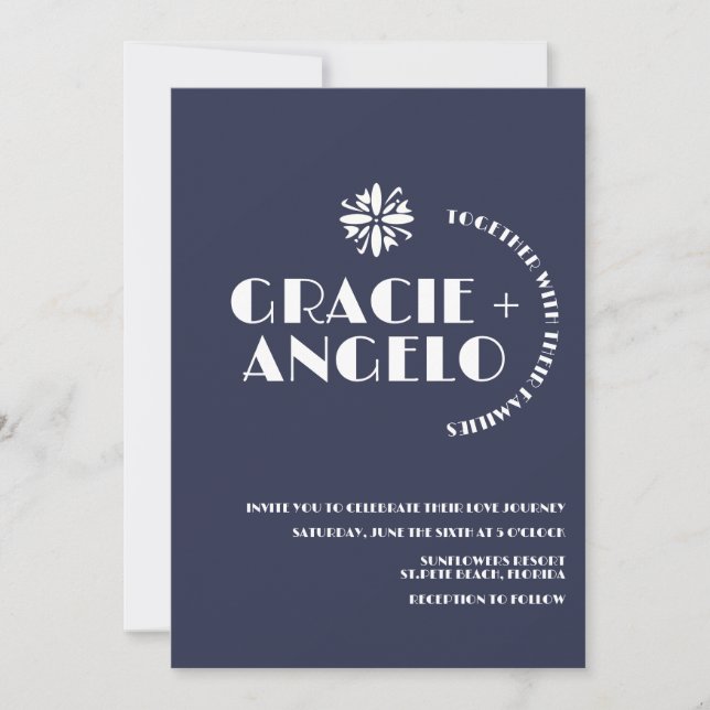Convites Casamento Tons Suaves Azul Marinho Minimalista  (Frente)