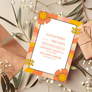 Convites Casamento Tons Suaves Tema Retro Groovy 70's