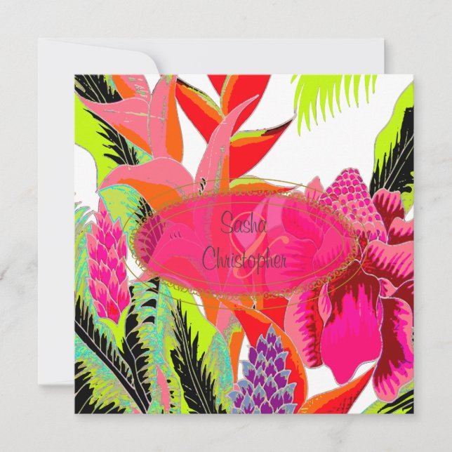 Convites Casamento Torch Ginger+heliconia/Luau (Frente)