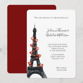 Convites Casamento Torre Eiffel de Corações Brancos Românti