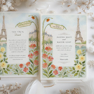 Convites Casamento Torre Eiffel Paris Aquarela