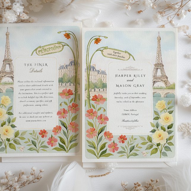 Convites Casamento Torre Watercolor Paris Eiffel (Criador carregado)