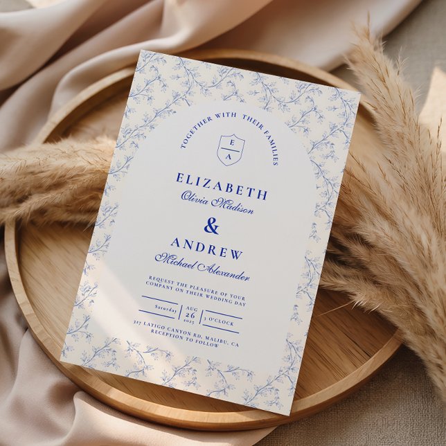 Convites Casamento Tradicional Azul Chinoiserie (Criador carregado)