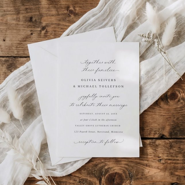 Convites Casamento Tradicional Caligrafia Clássica Elegante (Elegant calligraphy traditional classic wedding invitations for a high end luxury look)