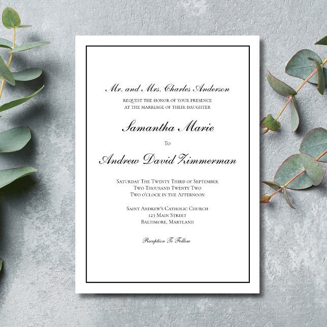 Convites Casamento Tradicional Clássico Formal Elegante   (Traditional Classic Elegant Formal Black Border Wedding Invitation)