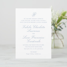Convites Casamento Tradicional de Azul Elegante